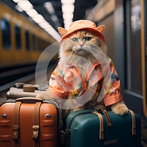 Feline getaway Funny cat embarks on a whimsical travel adventure