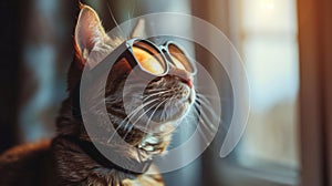 Feline Safety First: Cat Wearing Protective Solar Eclipse Glasses Observing Celestial Phenomenon