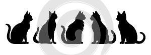 Feline silhouettes, black cat - for homeless animal shelter. Animal theme. Set black cats, isolated on white background