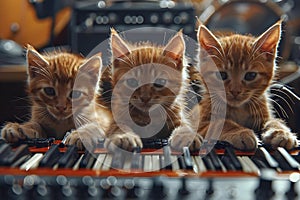 Feline Trio Rocks Minimalist Synth Jam. Concept Music Production, Cats, Synthesizers, Minimalist Style, Jam Session