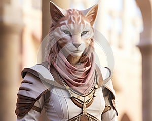 Feline warrior in fantasy armor