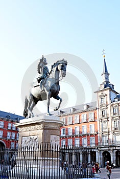 The Felipe III Statue, Madrid stands in the centre of Plaza Mayor in Madrid