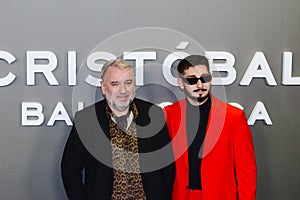 Felix Sabroso and Jau Fornes posing during the tv series Premiere Cristobal Balenciaga in Madrid Spain
