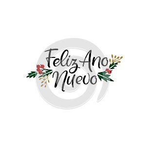 Feliz Ano Nuevo Hand Lettering Greeting Card. Happy New Year in Spanish. Vector Illistration. Modern Calligraphy.