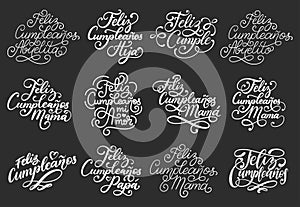 Feliz Cumpleanos, hand lettering set in vector