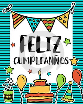 Feliz cumpleanos, happy birthday in spanish language, poster photo