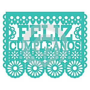 Feliz Cumpleanos Papel Picado design - Mexican folk art Happy Birthday party design, paper decoration with floral pattern photo
