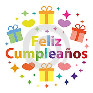 Feliz cumpleaÃÂ±os. Happy birthday in spanish. Colorful vector greeting card. photo