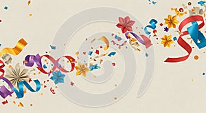 Festive confetti and ribbons design for celebration backgrounds by AI Generated