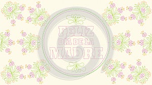 Feliz Dia de la Madre - Happy Mothers Day in Spanish language - Greeting Card. Embroidered message on a pastel yellow fabric photo