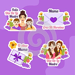 Feliz Dia De La Madre Label Flat Cartoon Hand Drawn Templates Background Illustration photo