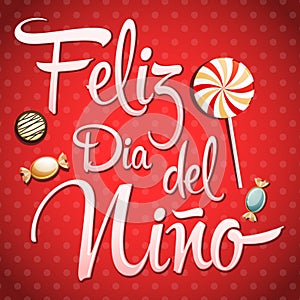 Feliz dia del nino - Happy children day text in spanish photo