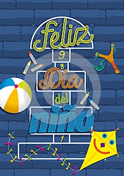 Feliz Dia del Nino Lettering - Happy Children`s Day in Spanish language photo
