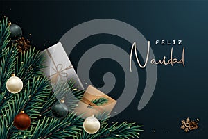 Feliz Navidad festive banner, Merry Christmas on spanish.