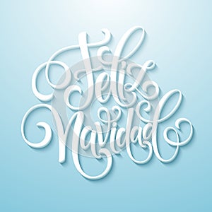 Feliz Navidad hand lettering decoration text for greeting card design template. Merry Christmas typography label in photo