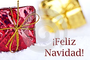 Feliz Navidad in the Snow with Gifts