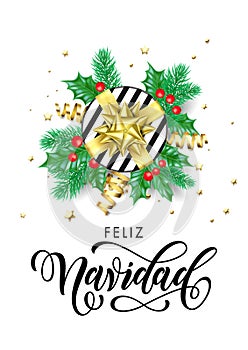 Feliz Navidad Spanish Merry Christmas holiday hand drawn calligraphy text for greeting card background design template. Vector gif