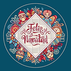 Feliz navidad. Xmas card on Spanish language. photo