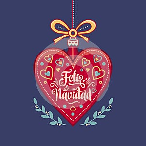 Feliz navidad. Xmas card on Spanish language. Warm wishes for happy holidays photo