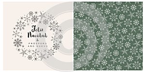 Feliz Navidad y Prospero Ano Nuevo - Merry Christmas and Happy New Year.Spanish Christmas Vector Card and Pattern.