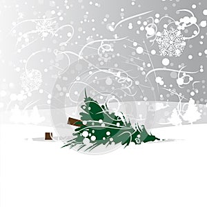 Felled tree in forest, vector illustration