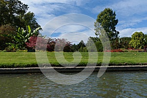 Fellows` Garden at Clare College, Cambridge viewed from River