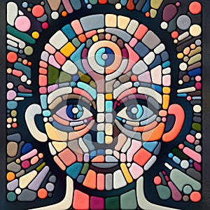 felt art patchwork, Abstract digital cyborg face. Artificial intelligence concept. Generative AI
