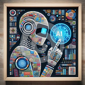 felt art patchwork, AI cyborg machine learning and artificial intelligence concept, Generative AI