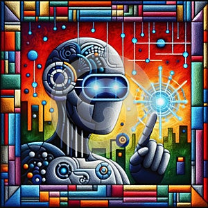 felt art patchwork, AI cyborg machine learning and artificial intelligence concept, Generative AI