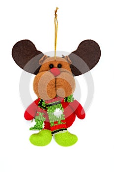 Felt Christmas moose with scarf on white background