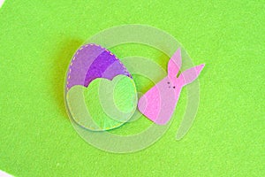 Felt Easter egg and bunny ornament. How to make handmade Easter ornament. Sewing craft concept. Step