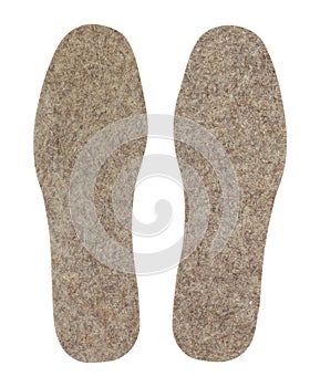 Felt insoles isolated on white with clipping path