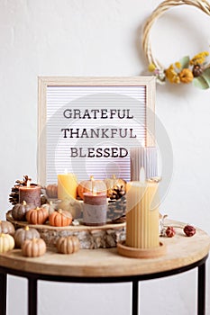 Felt letter board grateful, thankful, blessed. Thanksgiving table decoration