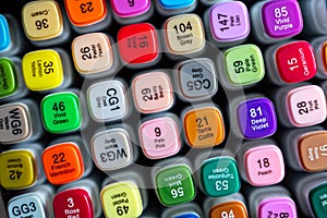 Felt pen or colorful markers with color numbers close up