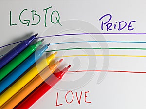 Felt tip pen rainbow on a notebook lgbtq pride love