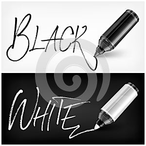 Felt tip pen scribbled type black white. Vector illustration.