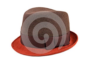 Felt trilby/fedora hat isolated on a white photo