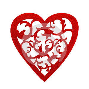 Felted red heart with floral ornament