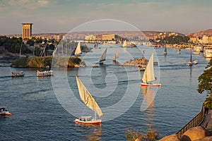 felucca boats on Nile river in Aswan