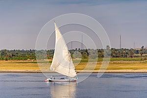 Felucca egyptian boat traversing the Nile near Aswan