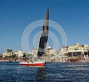 Feluka sailing on Nile river. Egypt