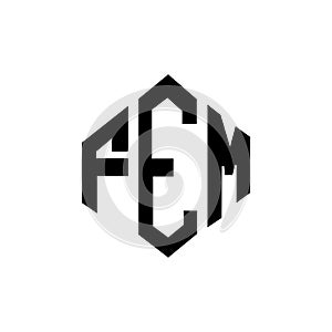 FEM letter logo design with polygon shape. FEM polygon and cube shape logo design. FEM hexagon vector logo template white and