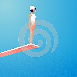 Femal try to jumping on high board - illustration