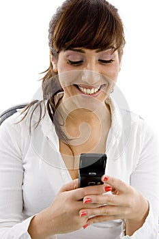 Female accountant using cell phone