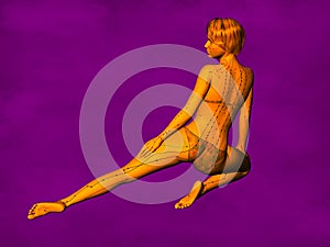 Female Acupuncture Model GF-POSE Bwc-v5-02-5, 3D Illustration