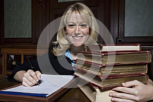 Female Advocate With Law Books photo