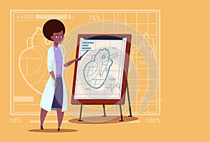 Female African American Doctor Cardiologist Over Flip Chart With Heart Medical Clinics Worker Hospital