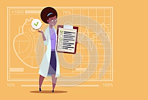 Female African American Doctor Holding Clipboard With Analysis Results And Diagnosis Medical Clinics Worker Hospital