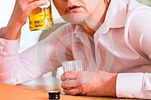 Female alcoholic drinking hard liquor