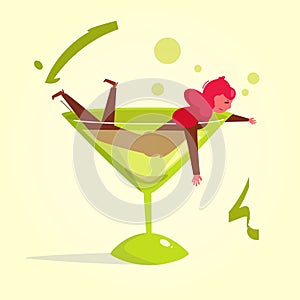 Female alcoholism Vector. Cartoon. Isolated art. Flat Woman